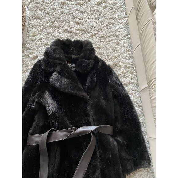 Vintage Coat Ilda-Marie Frocks Faux Fur Belted Chocolate Brown Medium Mid Length - Picture 2 of 13